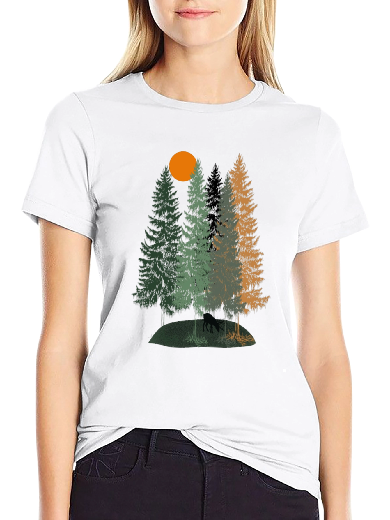 Nature Scene Graphic Tee - Black Cotton T-Shirt