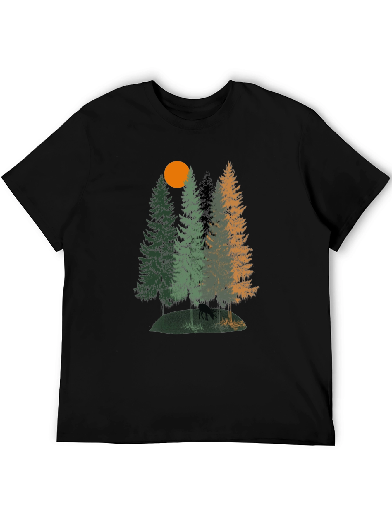 Nature Scene Graphic Tee - Black Cotton T-Shirt