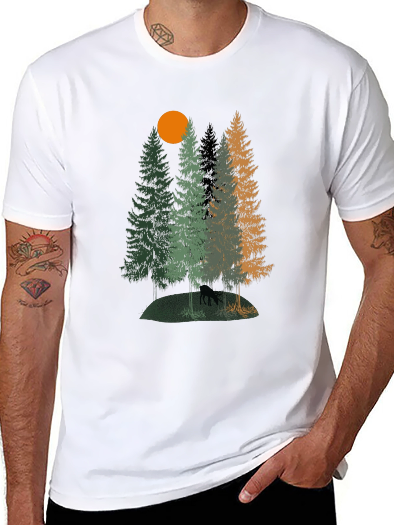 Nature Scene Graphic Tee - Black Cotton T-Shirt