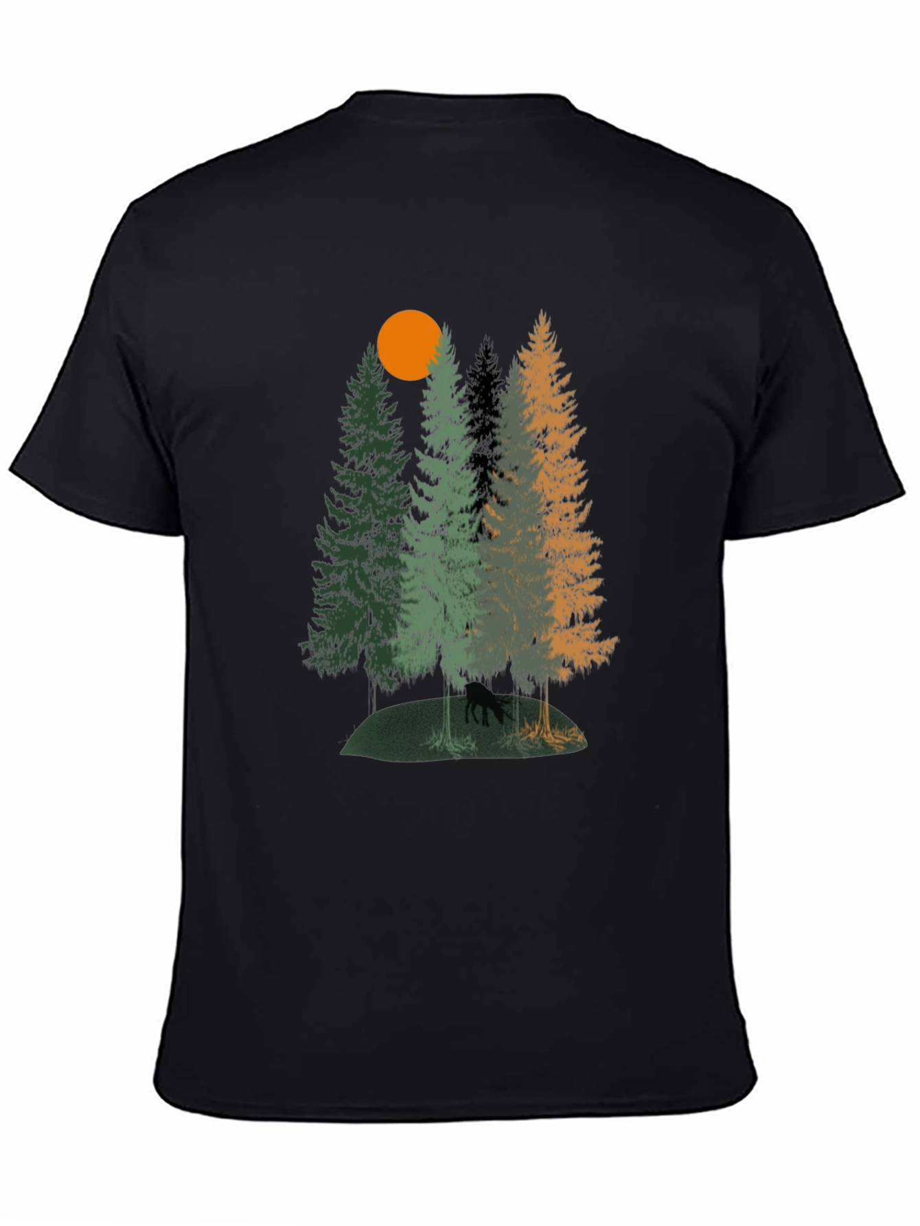 Nature Scene Graphic Tee - Black Cotton T-Shirt