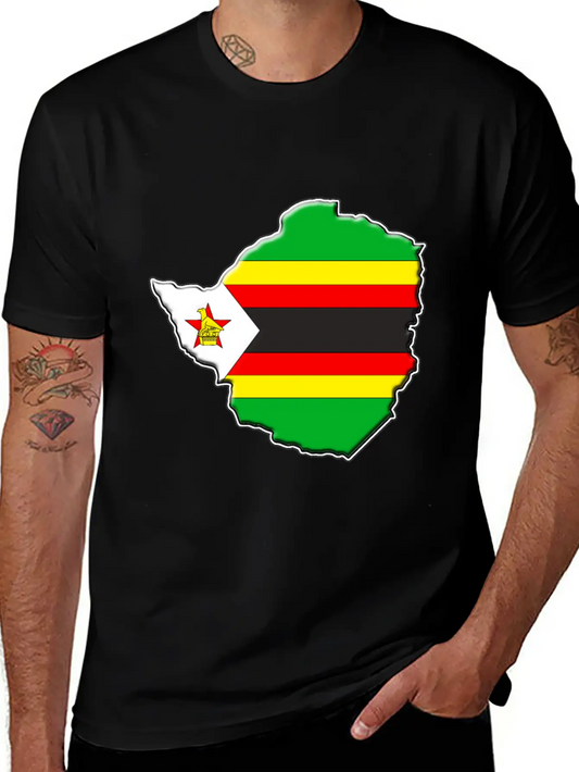 Zimbabwe Flag Map Lightweight Cotton T-Shirt – Daily Comfort Graphic Shirt