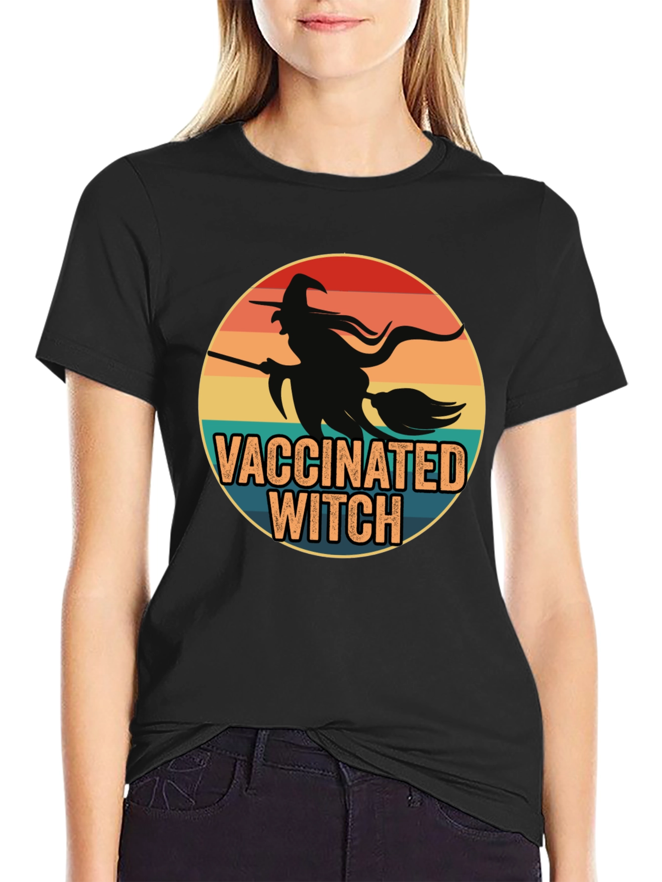 Vaccinated Witch T-Shirt - Halloween Design