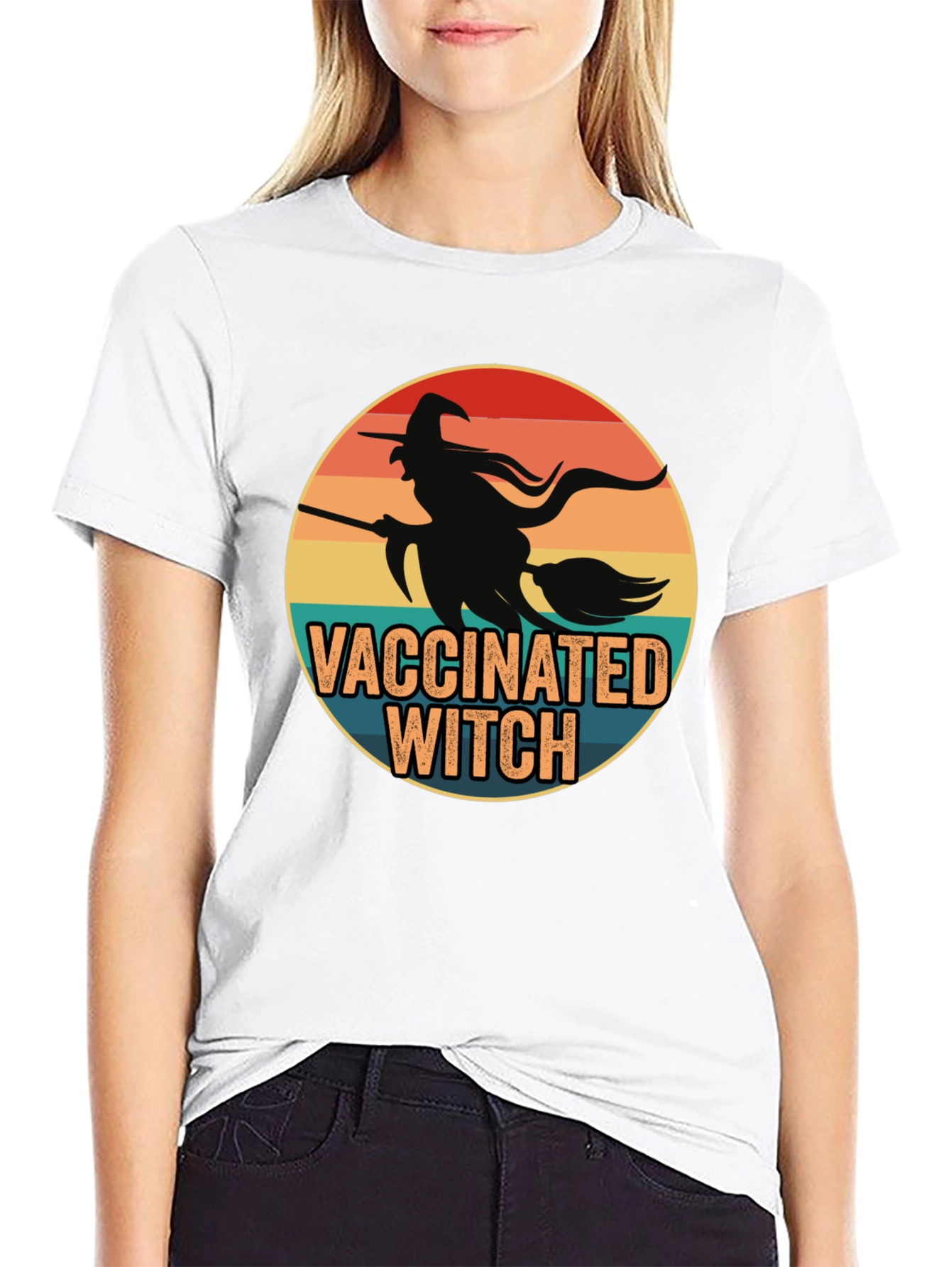 Vaccinated Witch T-Shirt - Halloween Design