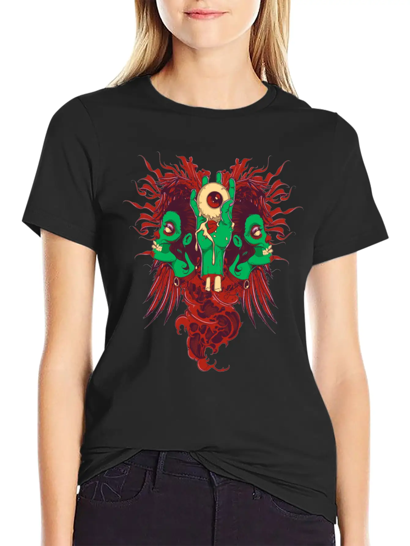 Zombie Hand With Eyes And Zombie Girl Unisex Casual T-Shirt – Clean Design For Daily Comfort