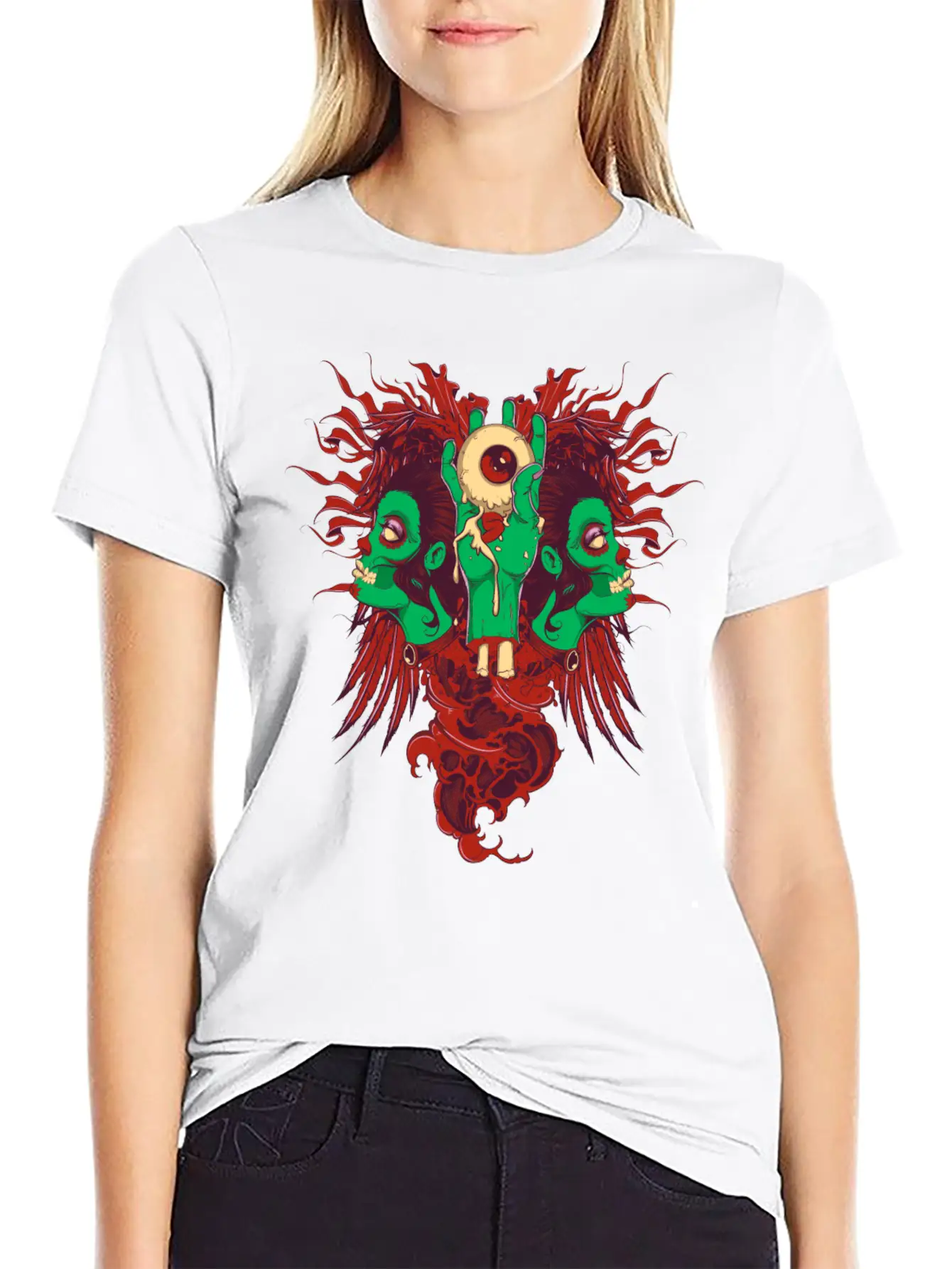 Zombie Hand With Eyes And Zombie Girl Unisex Casual T-Shirt – Clean Design For Daily Comfort