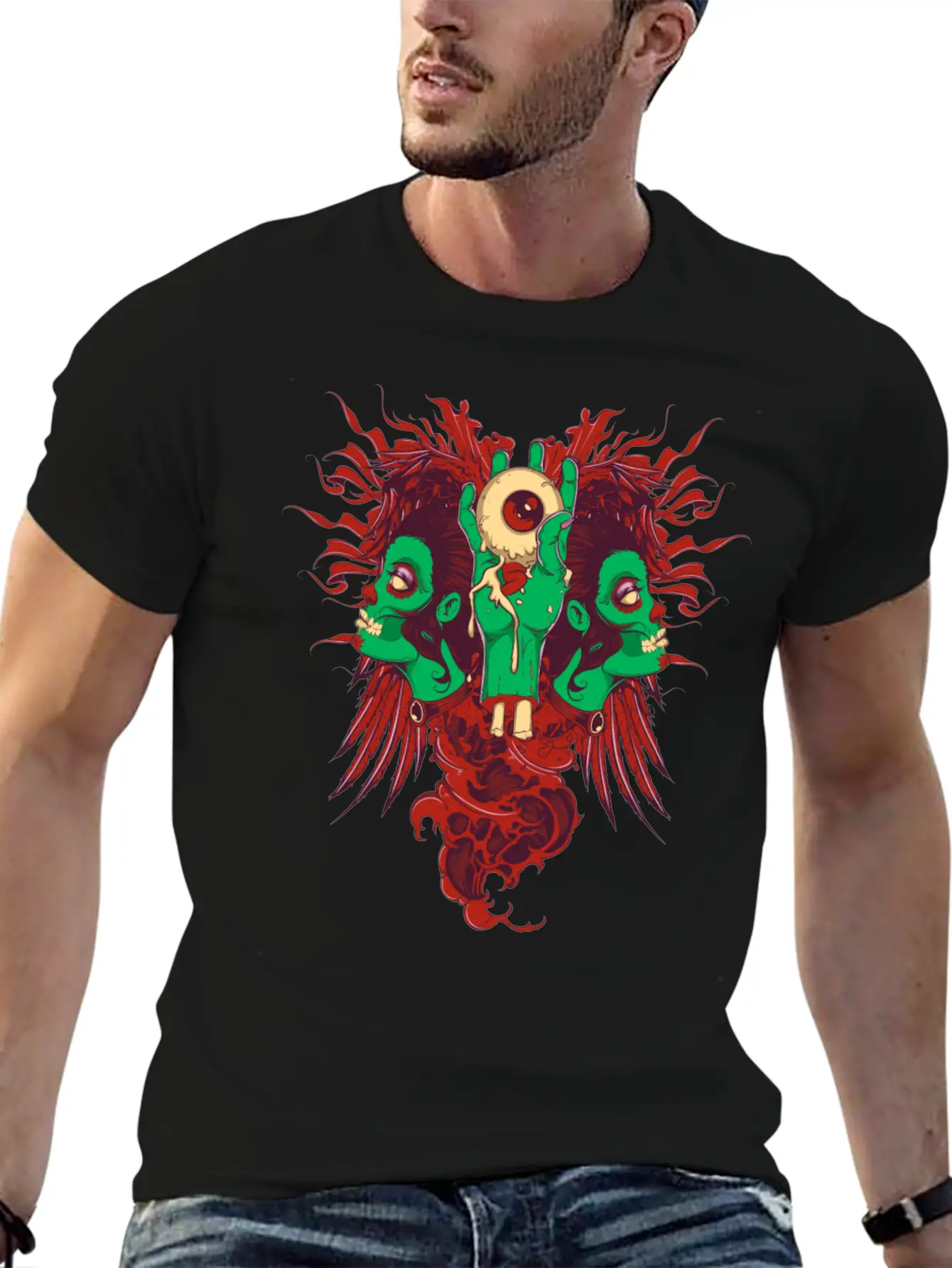 Zombie Hand With Eyes And Zombie Girl Unisex Casual T-Shirt – Clean Design For Daily Comfort