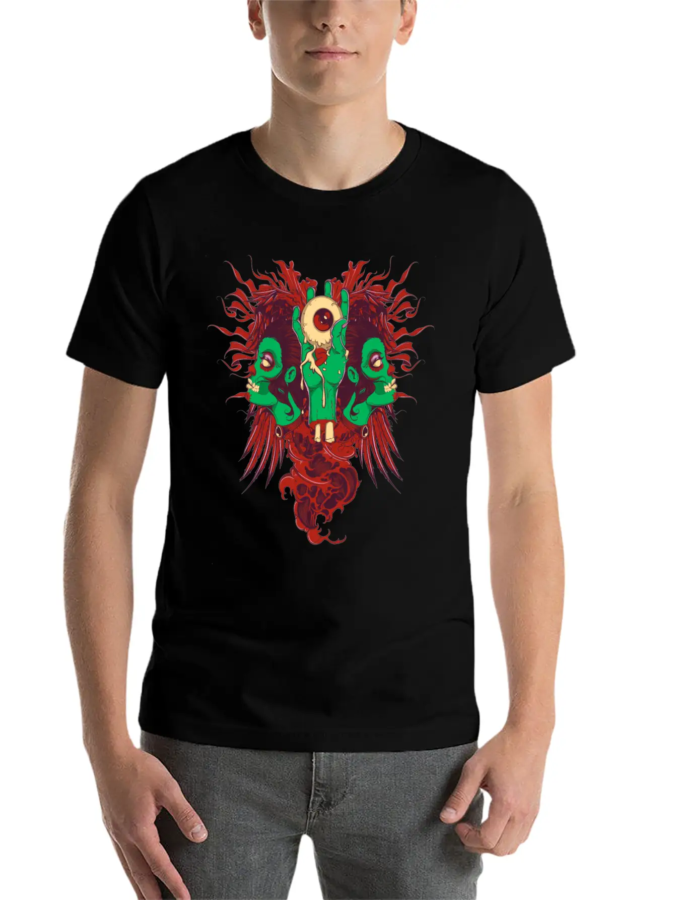 Zombie Hand With Eyes And Zombie Girl Unisex Casual T-Shirt – Clean Design For Daily Comfort