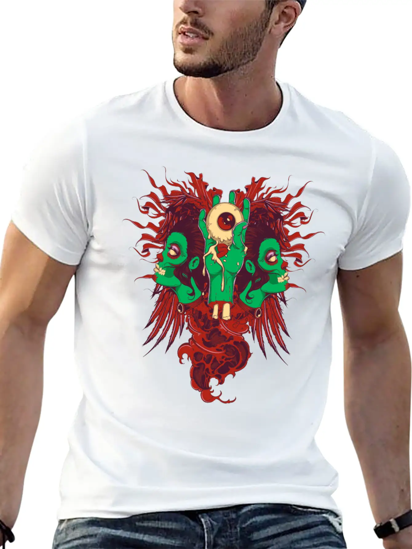 Zombie Hand With Eyes And Zombie Girl Unisex Casual T-Shirt – Clean Design For Daily Comfort