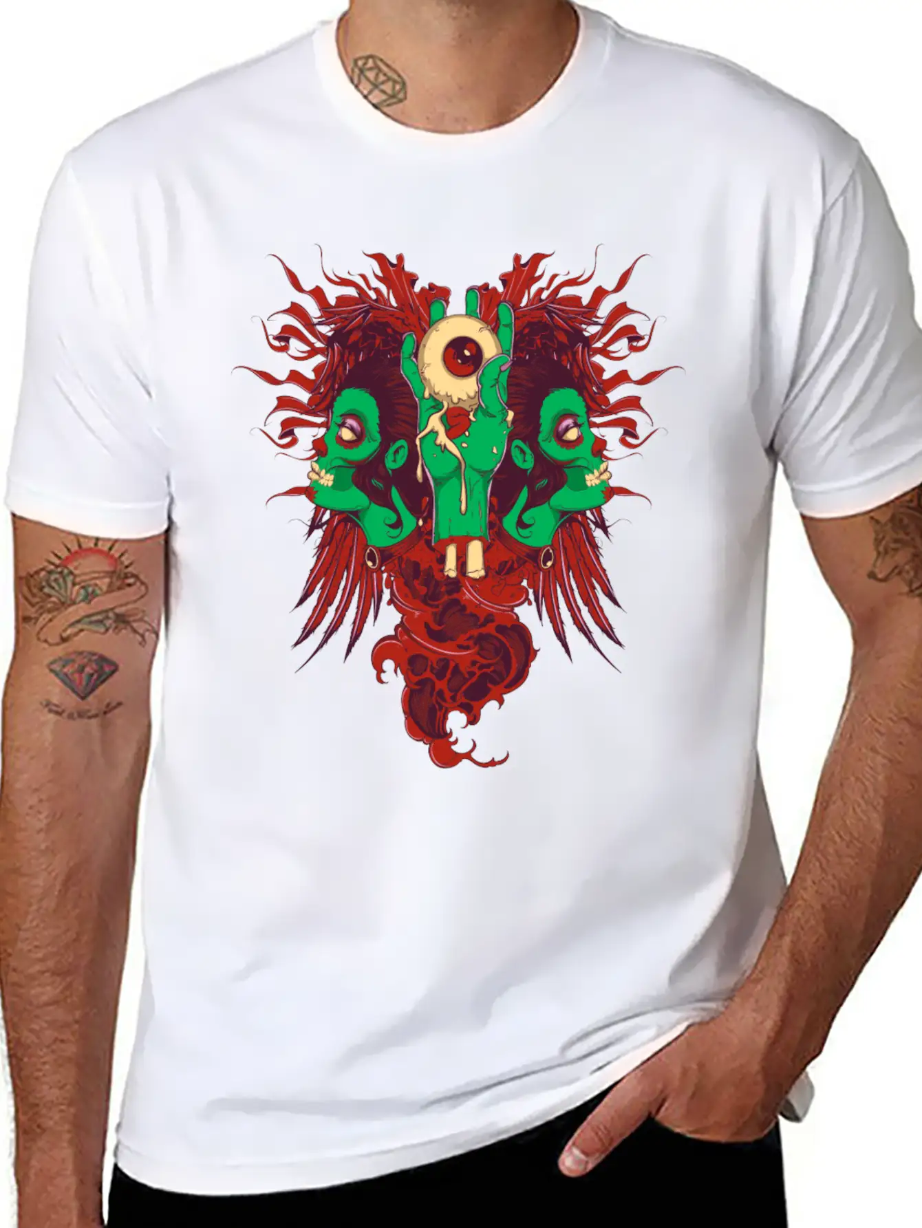 Zombie Hand With Eyes And Zombie Girl Unisex Casual T-Shirt – Clean Design For Daily Comfort