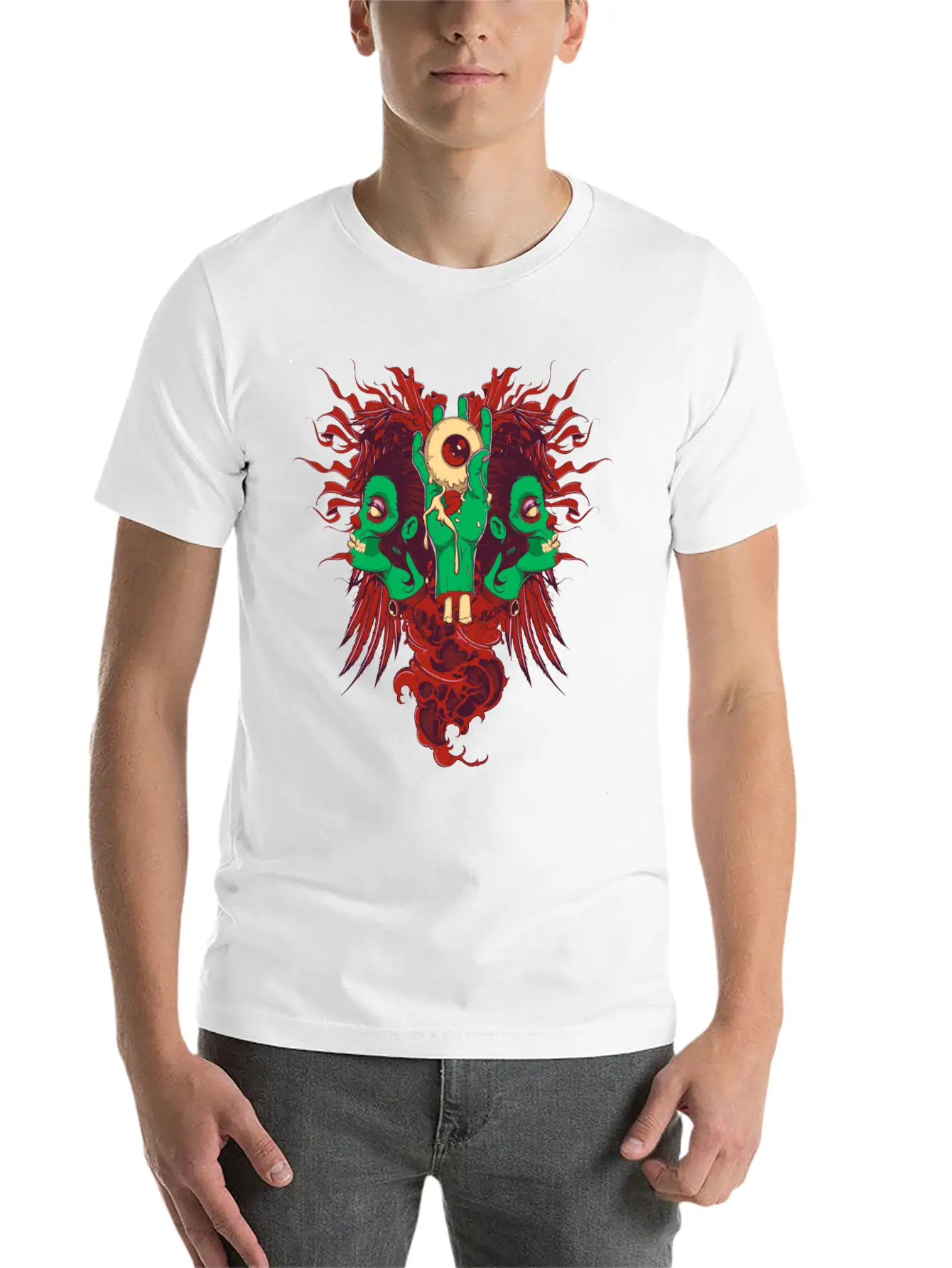 Zombie Hand With Eyes And Zombie Girl Unisex Casual T-Shirt – Clean Design For Daily Comfort