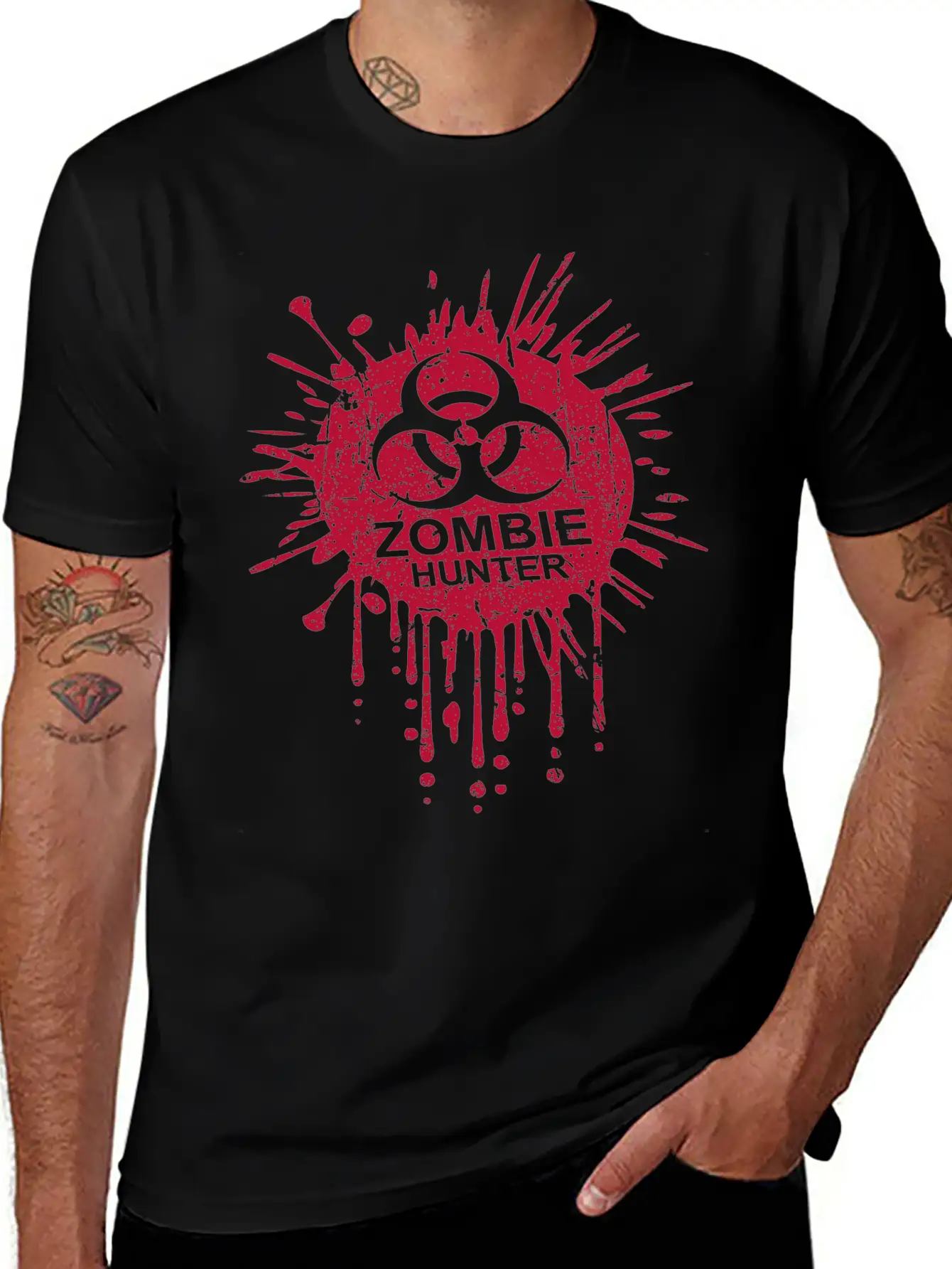 Zombie Hunter Biohazard Symbol Blood Halloween Lightweight Cotton T-Shirt – Daily Comfort Graphic Shirt