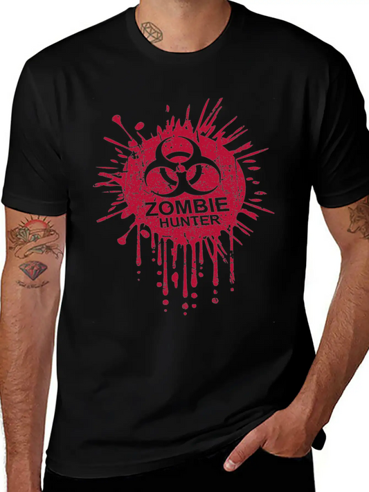Zombie Hunter Biohazard Symbol Blood Halloween Lightweight Cotton T-Shirt – Daily Comfort Graphic Shirt