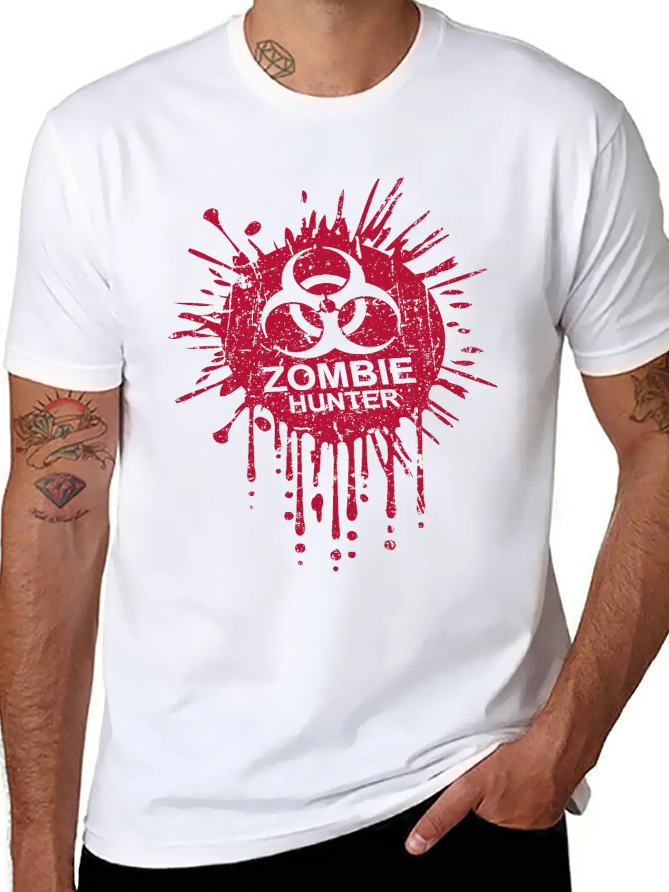 Zombie Hunter Biohazard Symbol Blood Halloween Lightweight Cotton T-Shirt – Daily Comfort Graphic Shirt