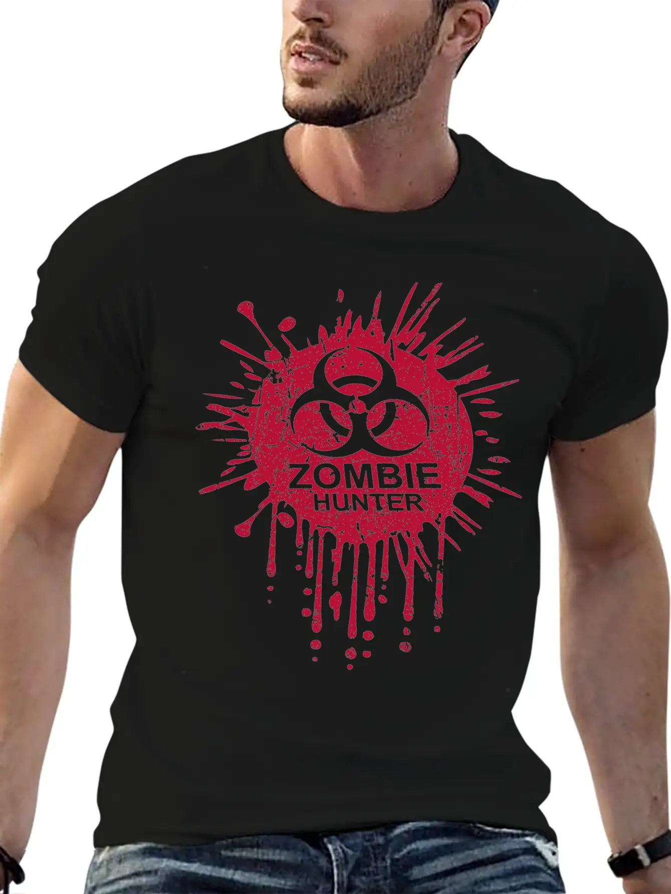 Zombie Hunter Biohazard Symbol Blood Halloween Lightweight Cotton T-Shirt – Daily Comfort Graphic Shirt