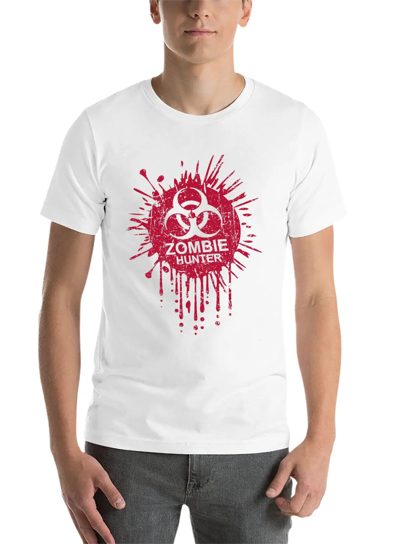 Zombie Hunter Biohazard Symbol Blood Halloween Lightweight Cotton T-Shirt – Daily Comfort Graphic Shirt