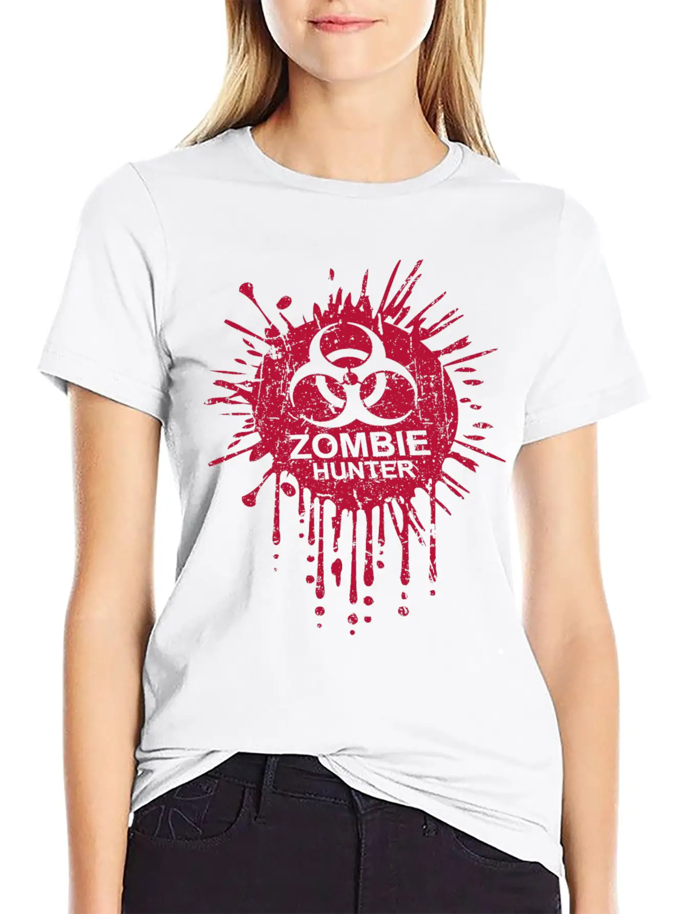 Zombie Hunter Biohazard Symbol Blood Halloween Lightweight Cotton T-Shirt – Daily Comfort Graphic Shirt