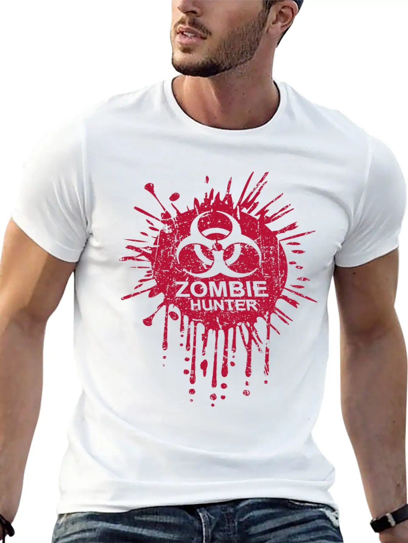 Zombie Hunter Biohazard Symbol Blood Halloween Lightweight Cotton T-Shirt – Daily Comfort Graphic Shirt