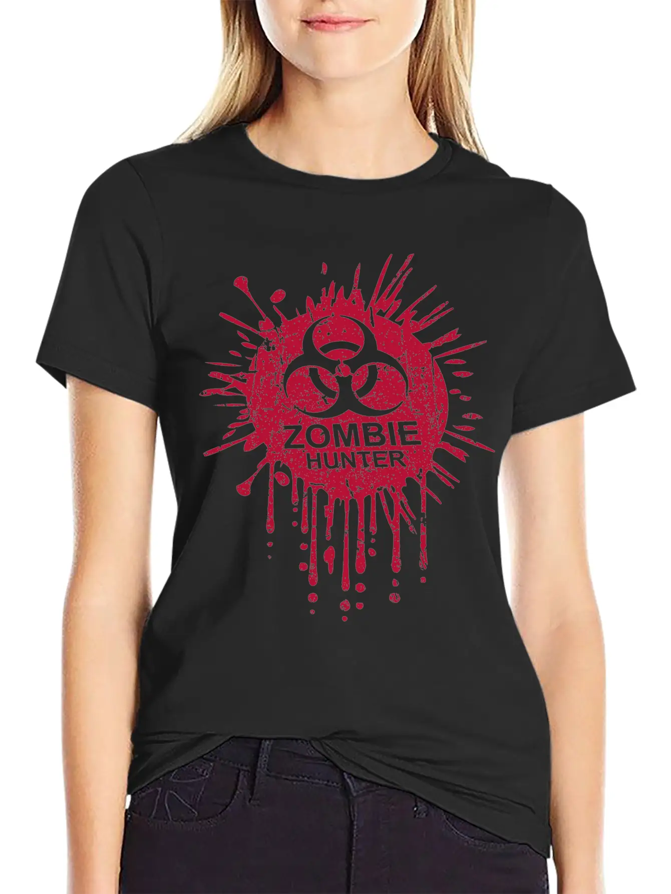 Zombie Hunter Biohazard Symbol Blood Halloween Lightweight Cotton T-Shirt – Daily Comfort Graphic Shirt