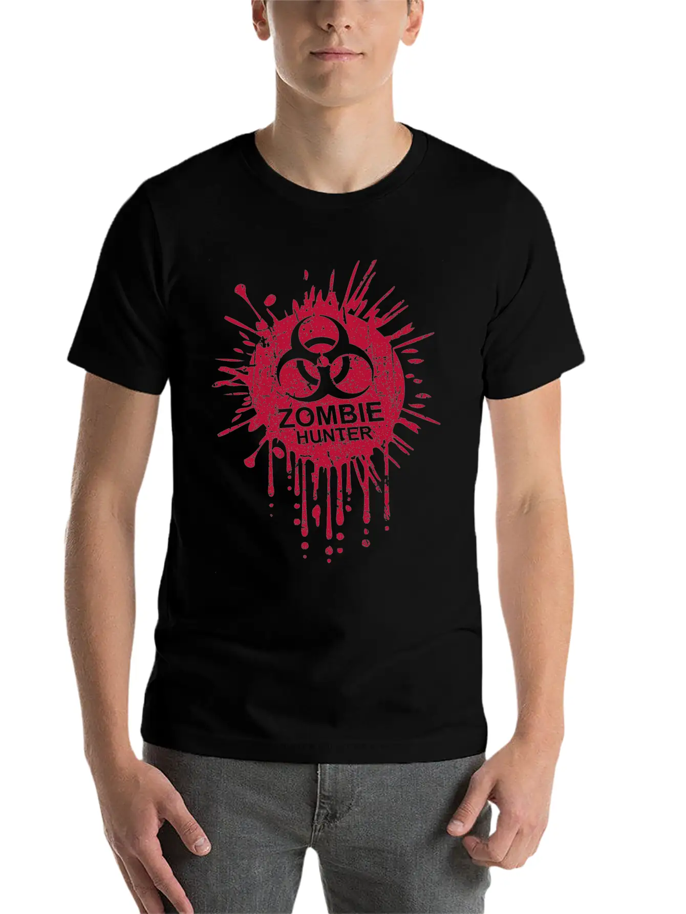 Zombie Hunter Biohazard Symbol Blood Halloween Lightweight Cotton T-Shirt – Daily Comfort Graphic Shirt