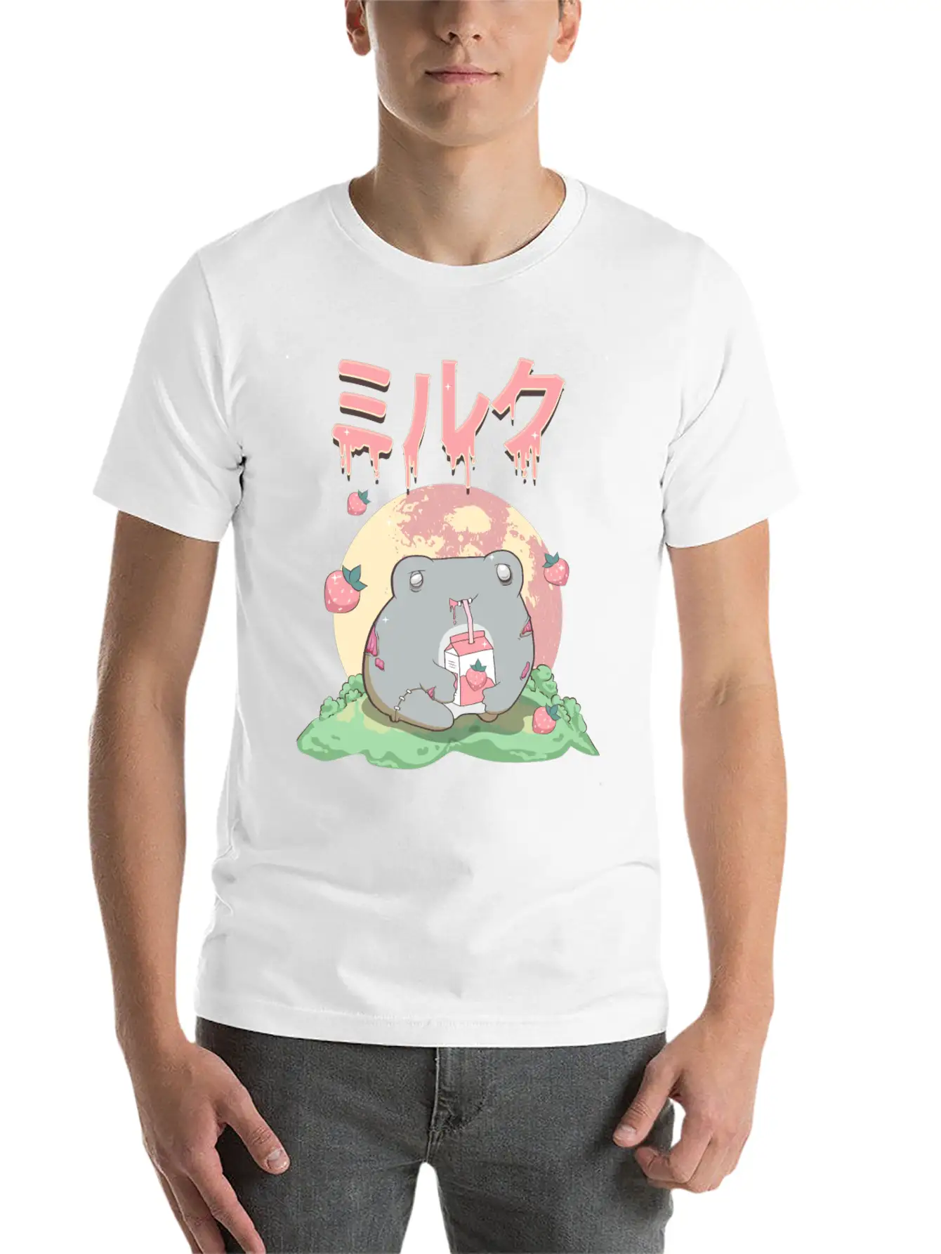 Zombiecore Aesthetic Kawaii Frog Strawberry Milk Unisex Casual T-Shirt – Clean Design For Daily Comfort