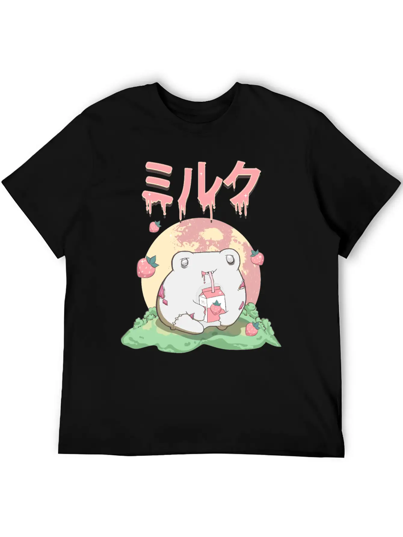Zombiecore Aesthetic Kawaii Frog Strawberry Milk Unisex Casual T-Shirt – Clean Design For Daily Comfort