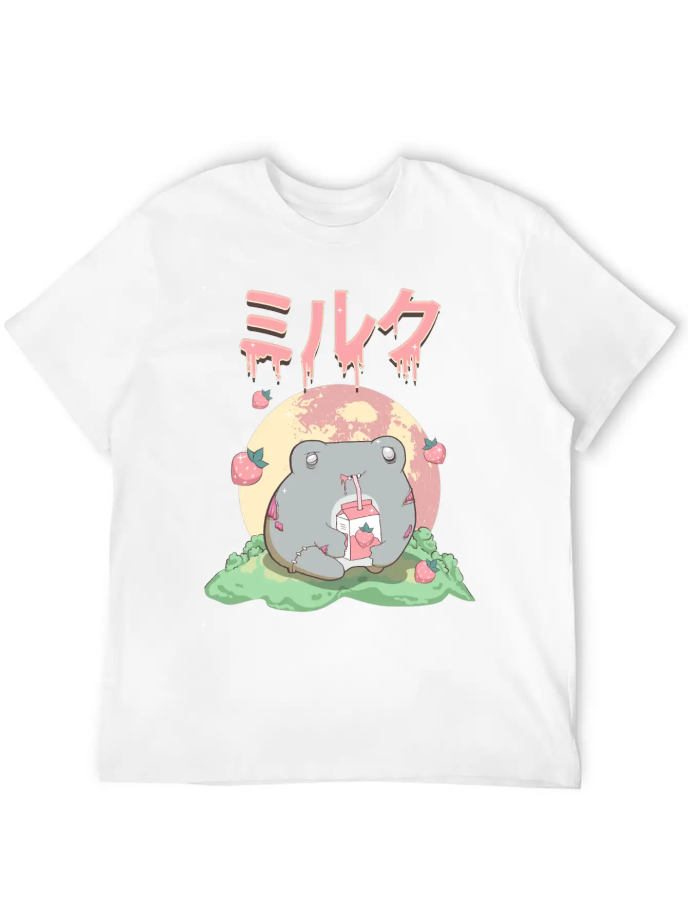 Zombiecore Aesthetic Kawaii Frog Strawberry Milk Unisex Casual T-Shirt – Clean Design For Daily Comfort