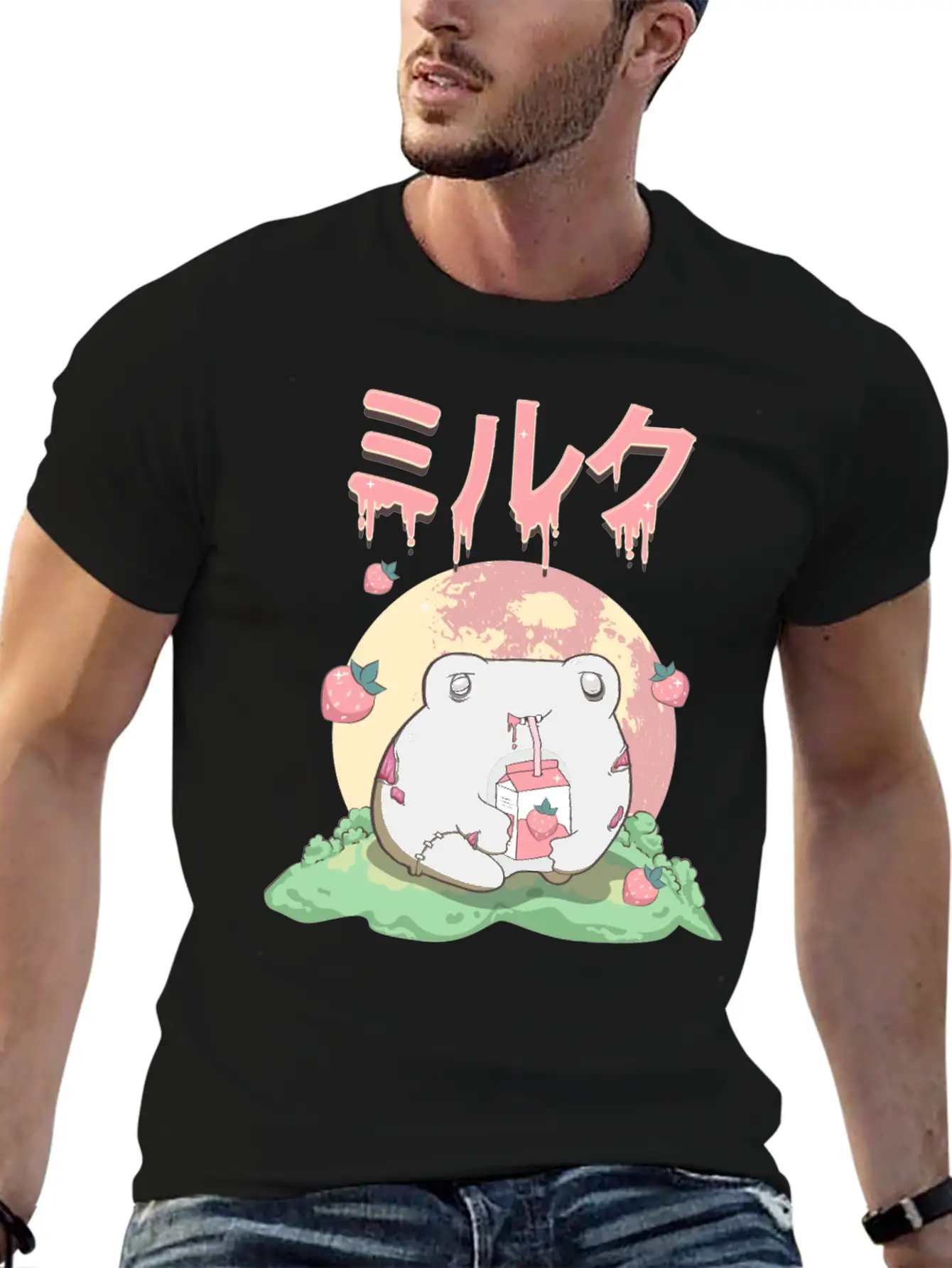 Zombiecore Aesthetic Kawaii Frog Strawberry Milk Unisex Casual T-Shirt – Clean Design For Daily Comfort