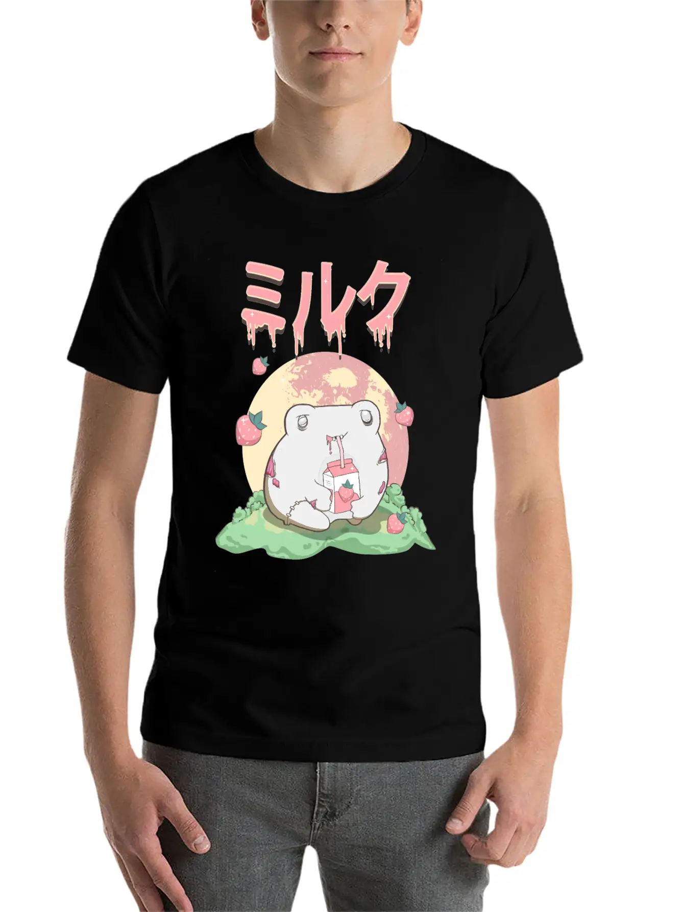 Zombiecore Aesthetic Kawaii Frog Strawberry Milk Unisex Casual T-Shirt – Clean Design For Daily Comfort