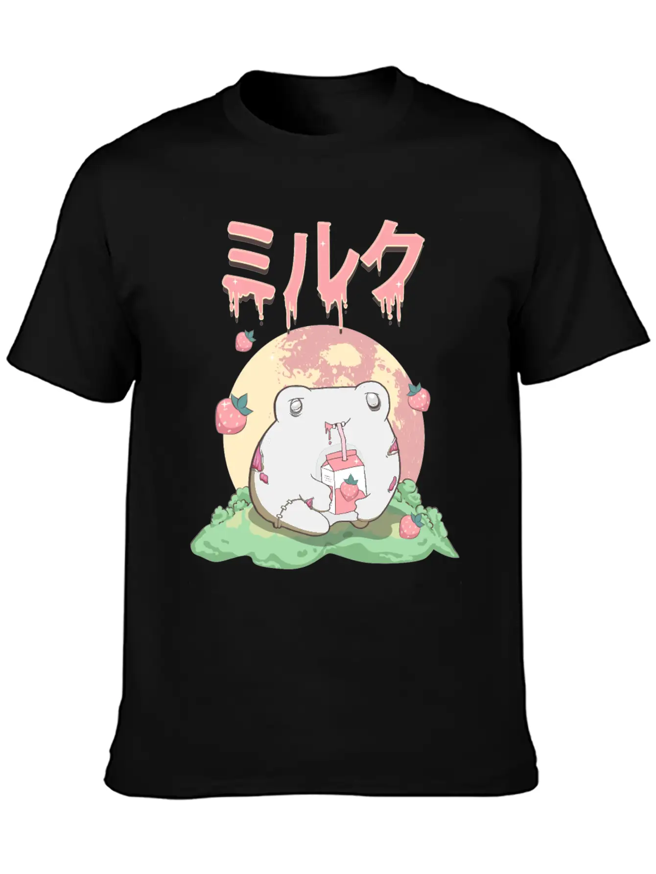 Zombiecore Aesthetic Kawaii Frog Strawberry Milk Unisex Casual T-Shirt – Clean Design For Daily Comfort