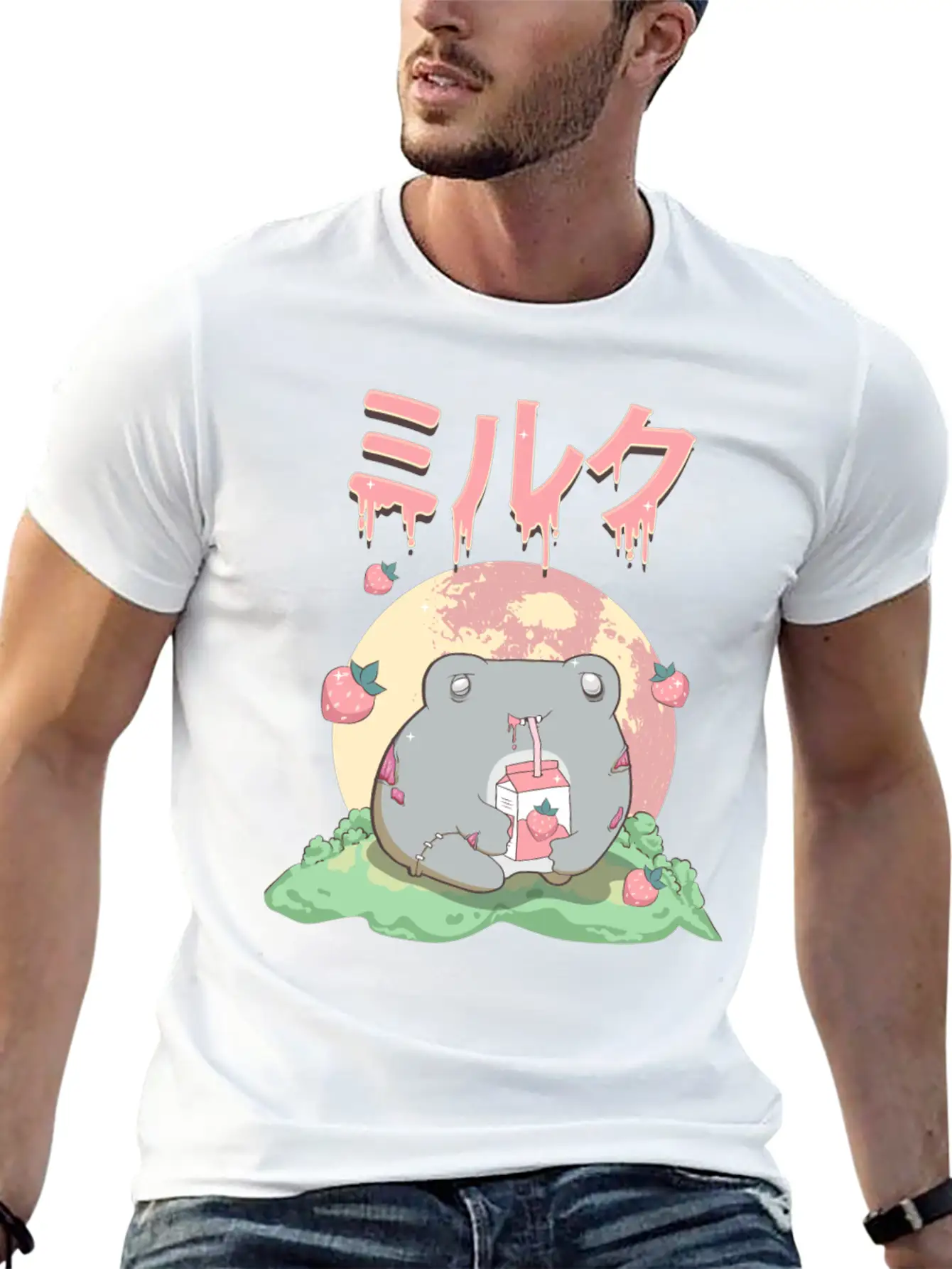 Zombiecore Aesthetic Kawaii Frog Strawberry Milk Unisex Casual T-Shirt – Clean Design For Daily Comfort