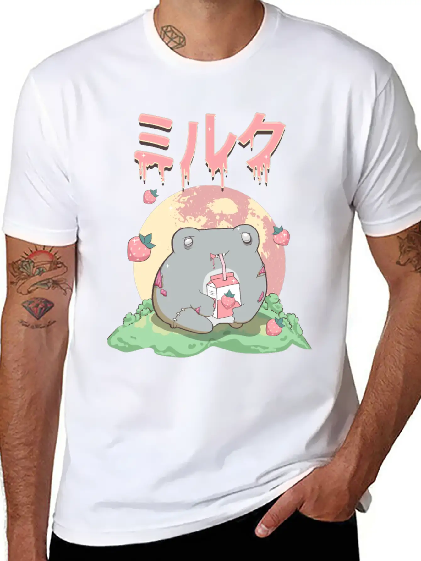 Zombiecore Aesthetic Kawaii Frog Strawberry Milk Unisex Casual T-Shirt – Clean Design For Daily Comfort