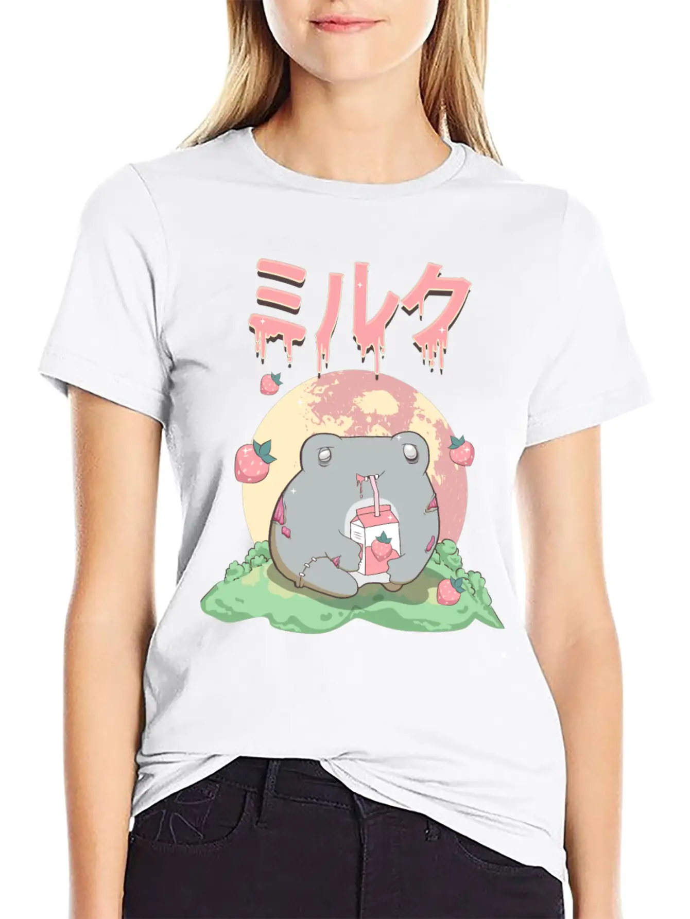 Zombiecore Aesthetic Kawaii Frog Strawberry Milk Unisex Casual T-Shirt – Clean Design For Daily Comfort