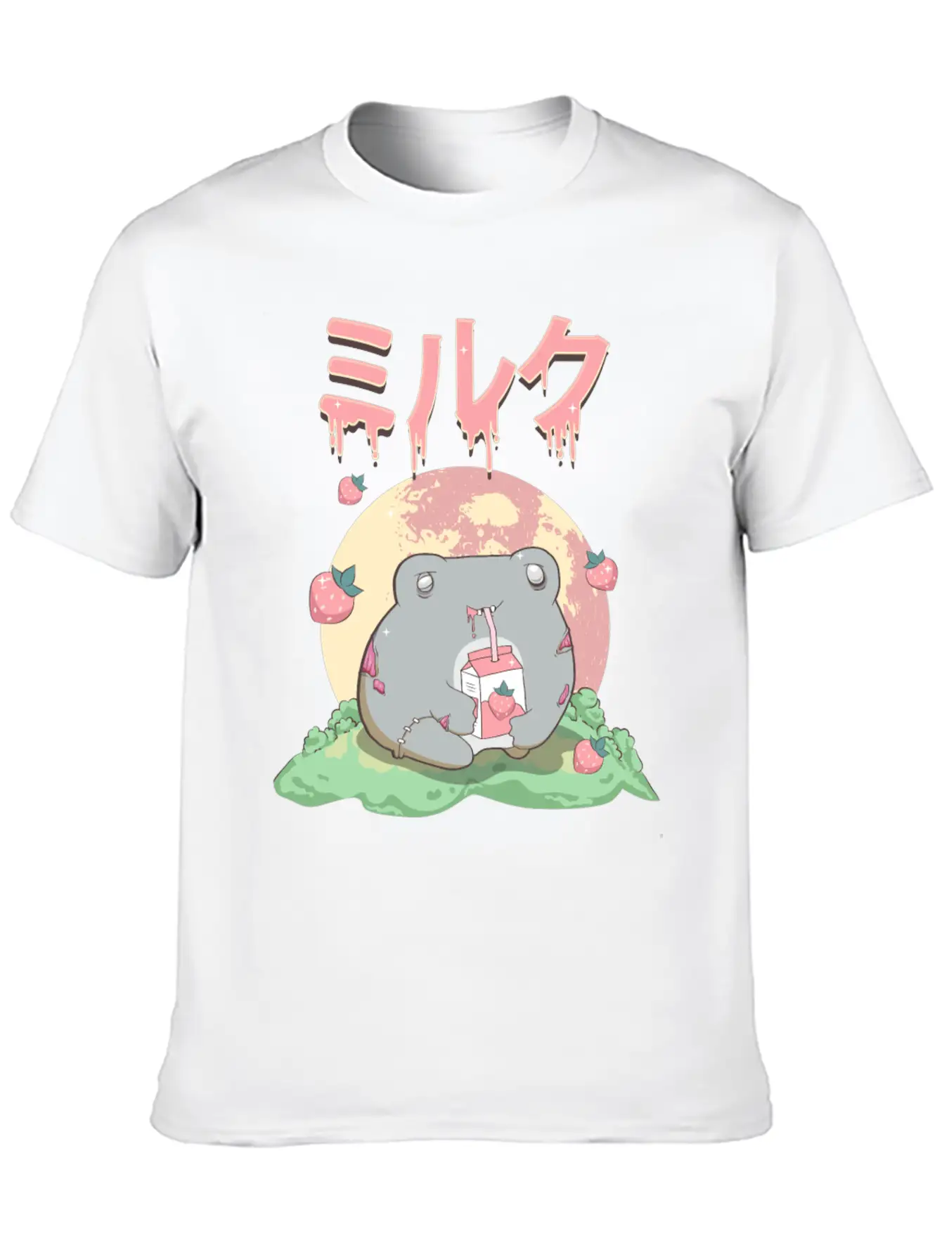 Zombiecore Aesthetic Kawaii Frog Strawberry Milk Unisex Casual T-Shirt – Clean Design For Daily Comfort