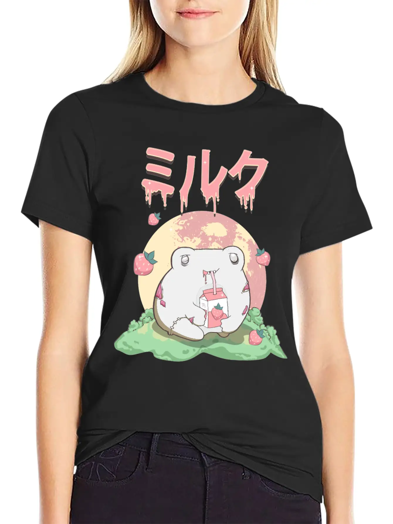 Zombiecore Aesthetic Kawaii Frog Strawberry Milk Unisex Casual T-Shirt – Clean Design For Daily Comfort