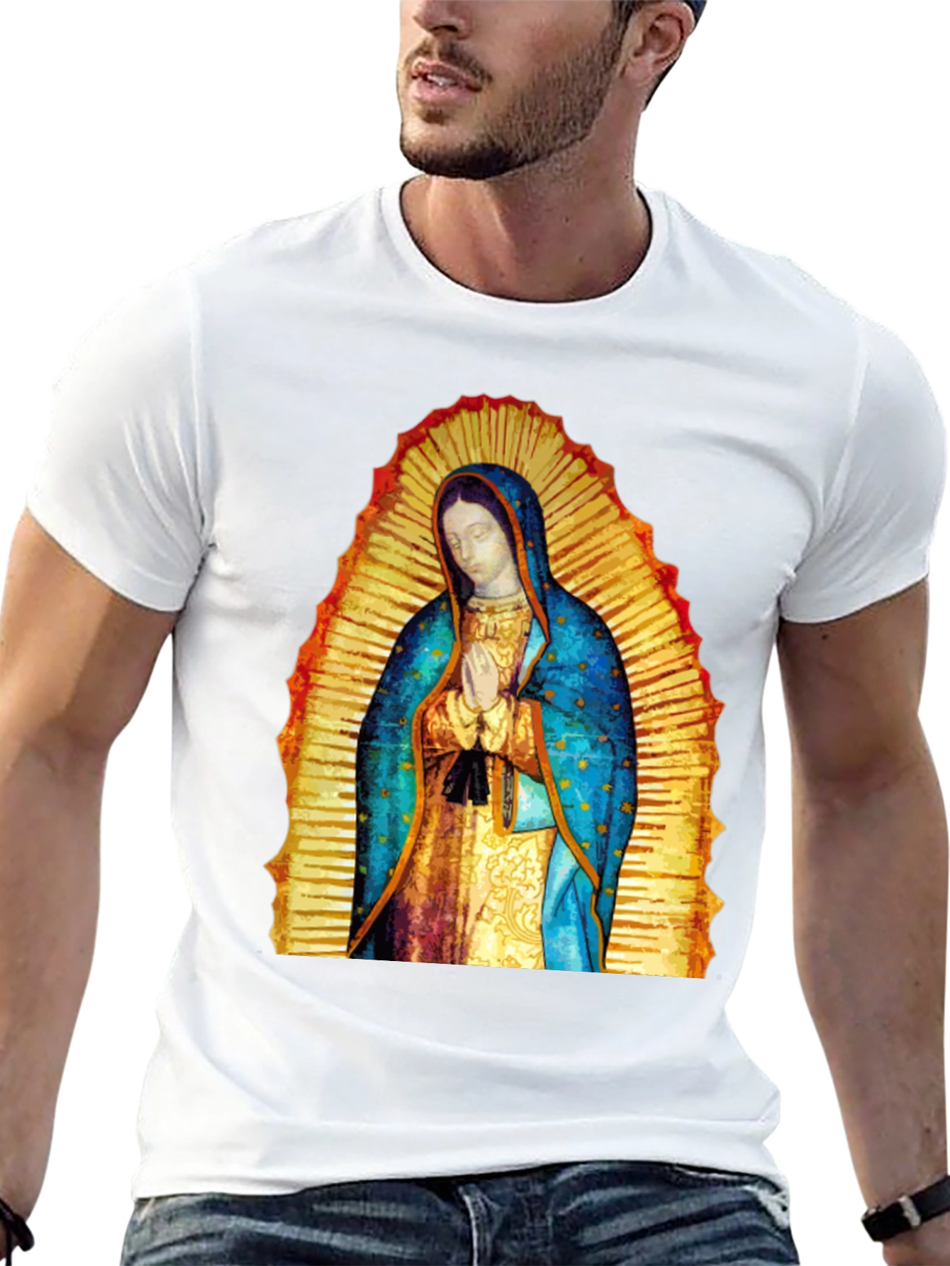 Virgin Mary Graphic Tee - Black Cotton Blend