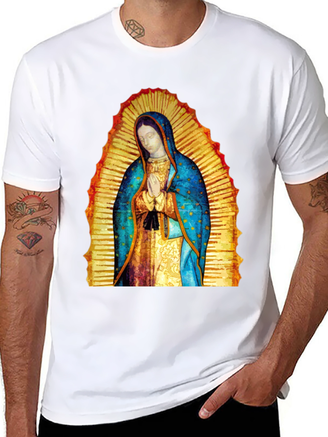 Virgin Mary Graphic Tee - Black Cotton Blend
