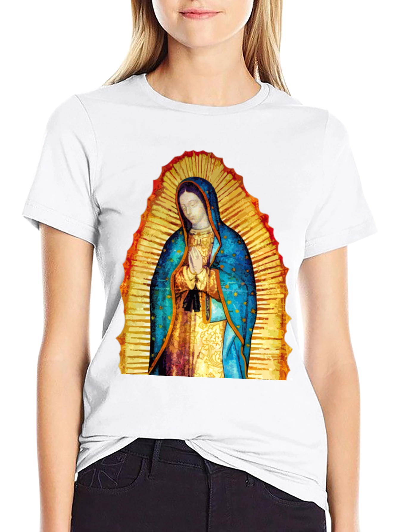 Virgin Mary Graphic Tee - Black Cotton Blend